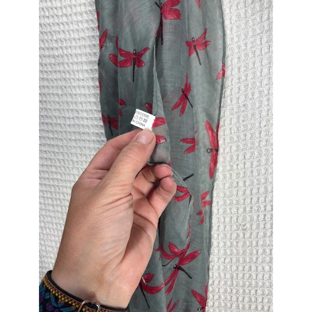 Naturecore Womens Unbranded Dragonfly Print Scarf OS Grey Red